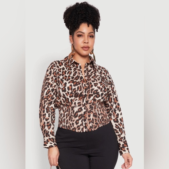 Jolie & Joy Women’s Plus Size Leopard Print Smocked Waist Blouse Top, Sz 3x - Picture 9 of 10